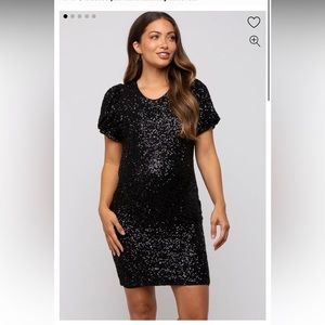 Pinkblush Black Sequin Fitted Maternity Mini Dress